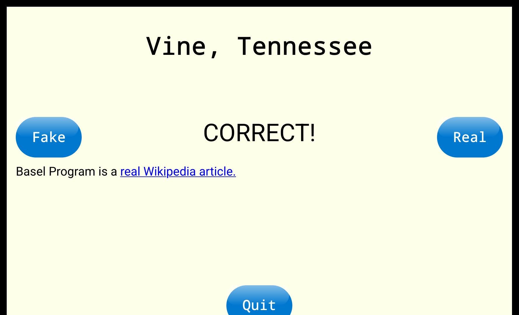 Screenshot of Wikiguess game